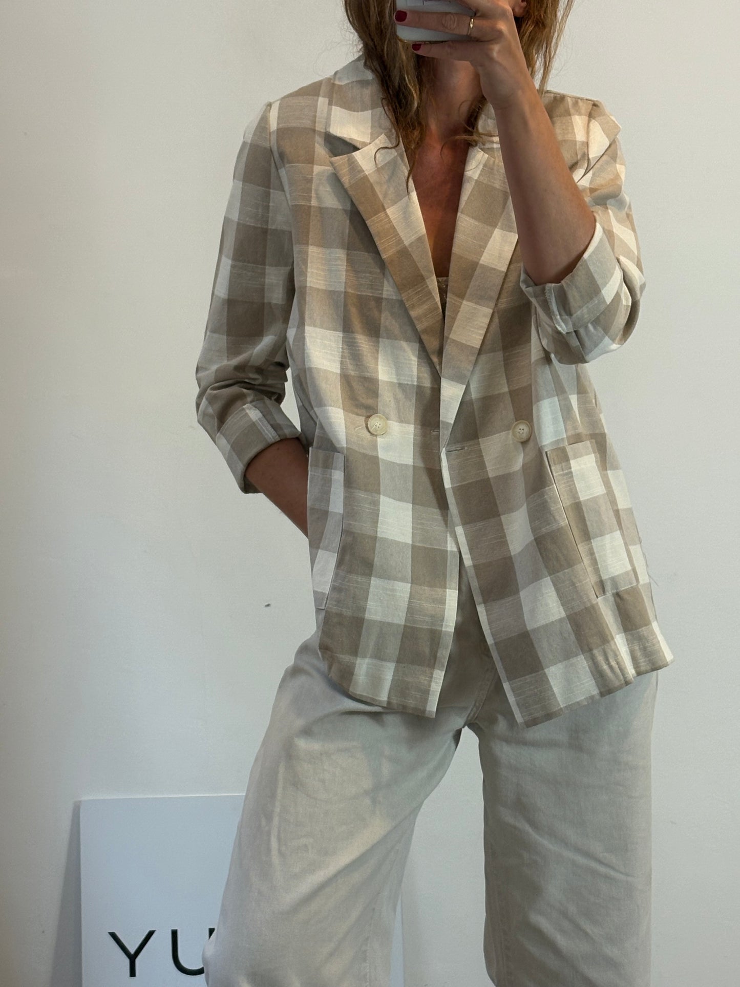MUS & BOMON. Blazer cuadros beiges algodón