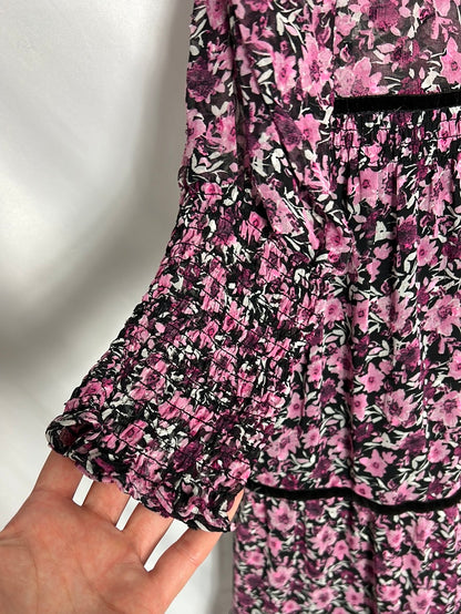 ZARA. Vestido flores midi detalles terciopelo . T S