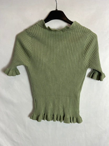 LOVERS AND FRIENDS. Top verde canalé. T M