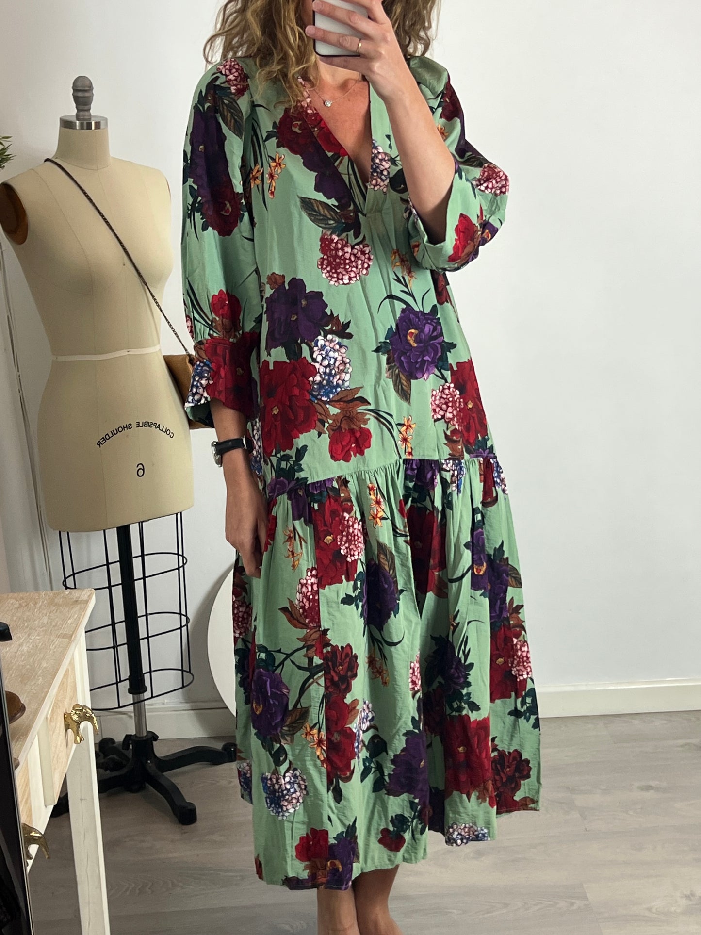 H&M. Vestido largo flores T.m