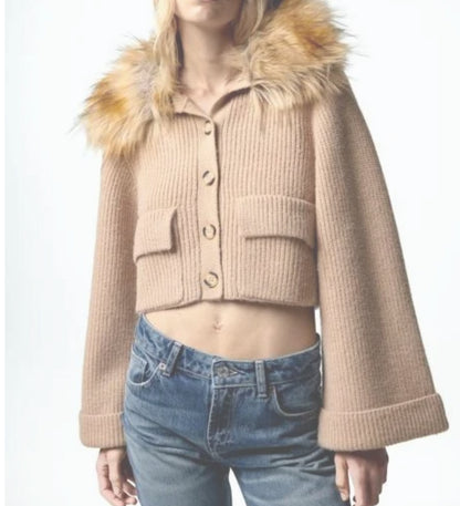 ZARA. Chaqueta punto grueso cuello