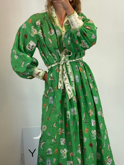 ALÉMAIS. Vestido lino abotonado estampado