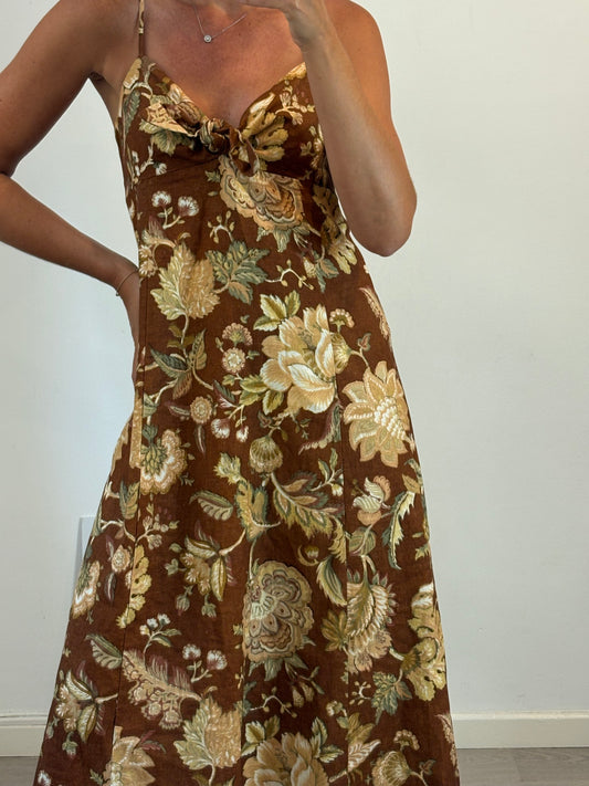 SÉZANE. Vestido midi con lino estampado. T 38