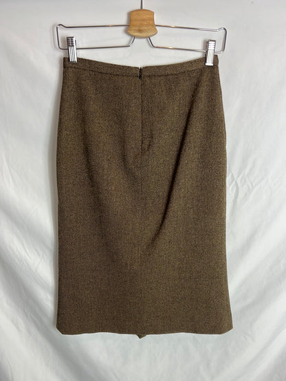 MASSIMO DUTTI. Falda midi lana jaspeada. T 36