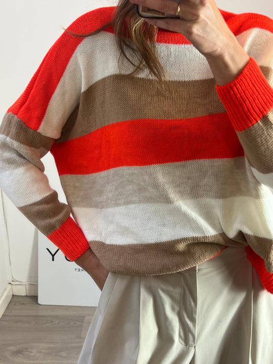 OTRAS. Jersey rayas tonos naranjas cuello alto. T M