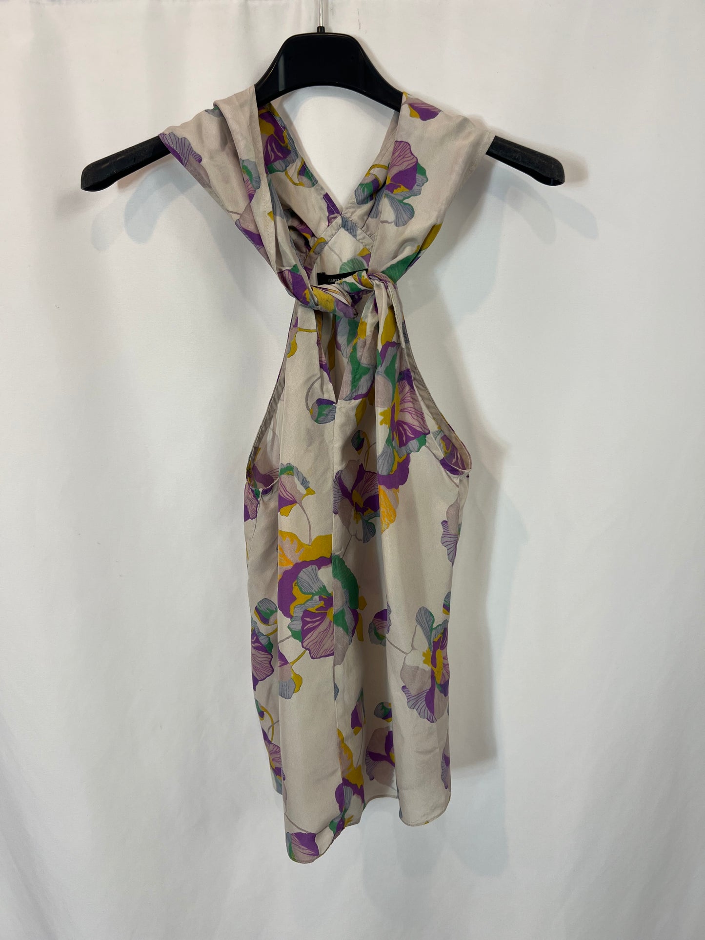 ISABEL MARANT. Printed silk halter top. Size 36