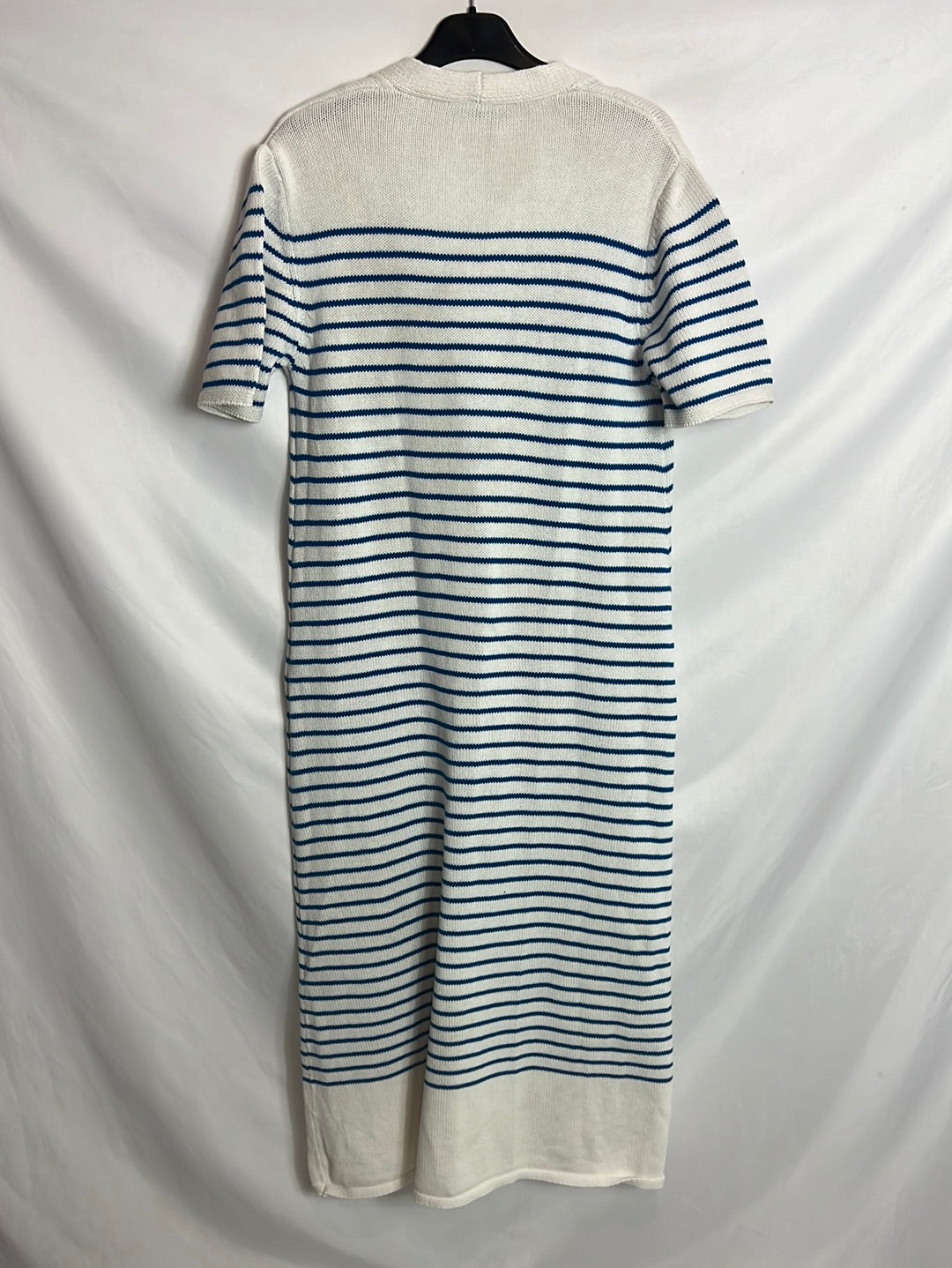 ZARA. Vestido midi punto rayas azules. T S