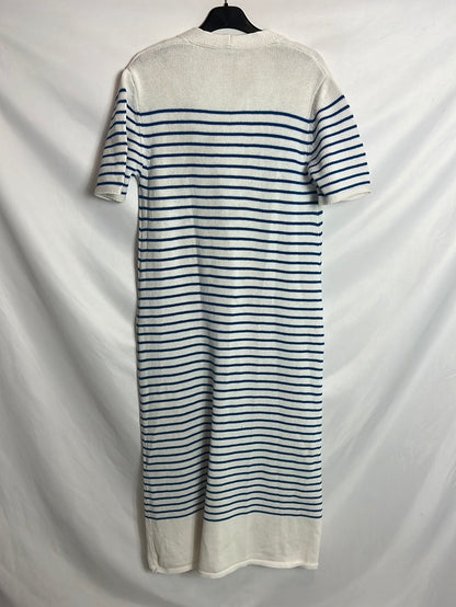 ZARA. Vestido midi punto rayas azules. T S
