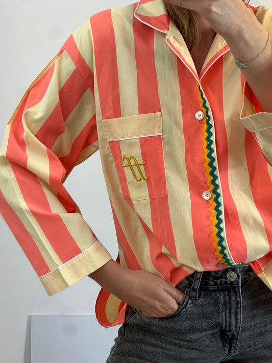 FORTE FORTE. Two-tone striped shirt with initials. Size 1(S)