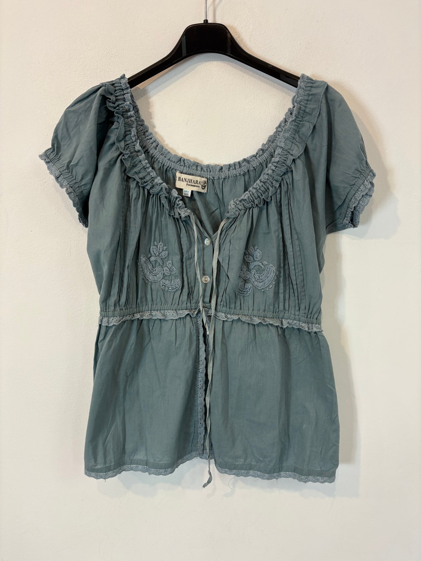 BANJHARA FORMENTERA. Top azul bordado  TU(S)