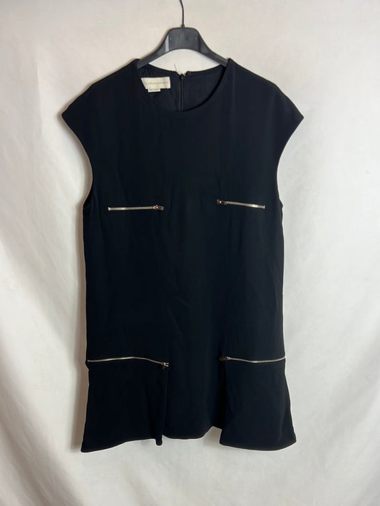 STELLA McCARTNEY. Short black dress with zippers. Size 44