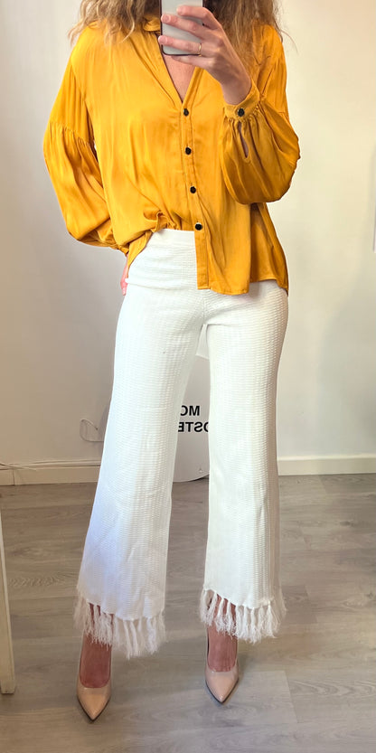 ZARA. Pantalón punto flecos T.s