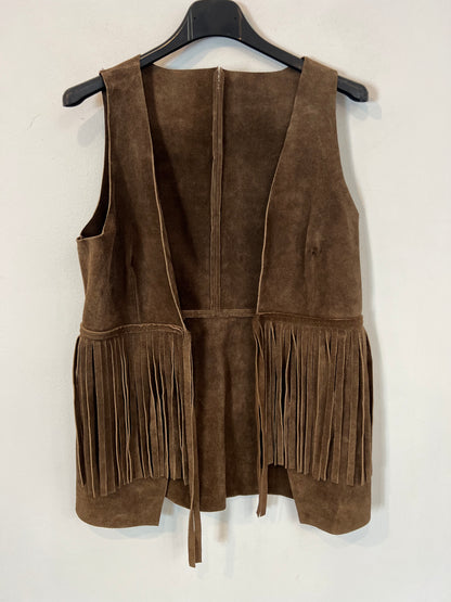 ZARA. Chaleco piel flecos. T M