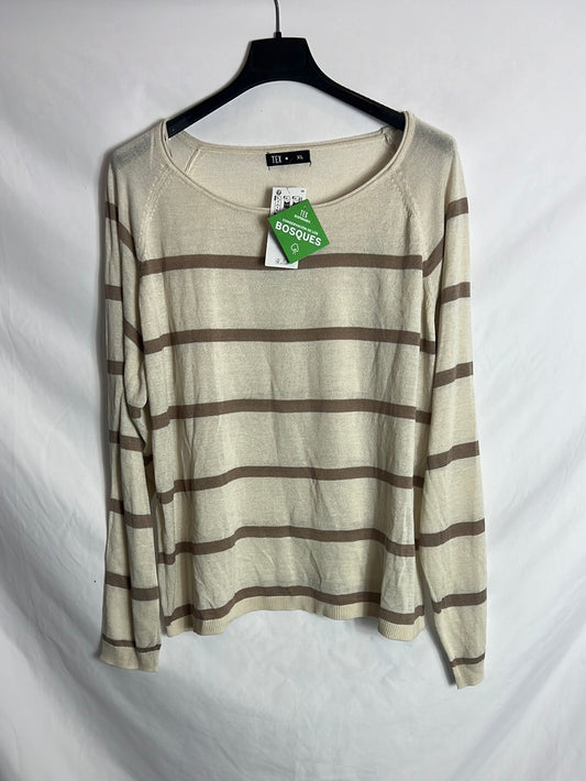 TEX. Jersey fino beige rayas. T L