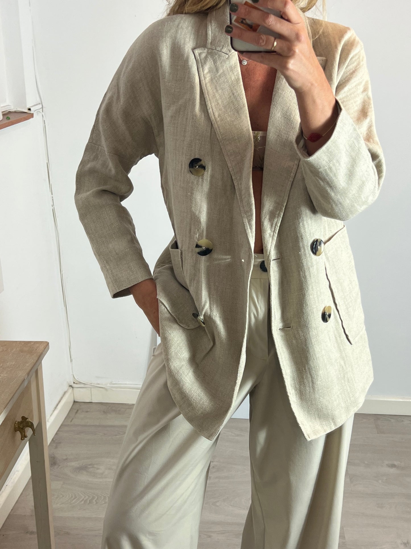 ZARA. Chaqueta larga lino beige. T S