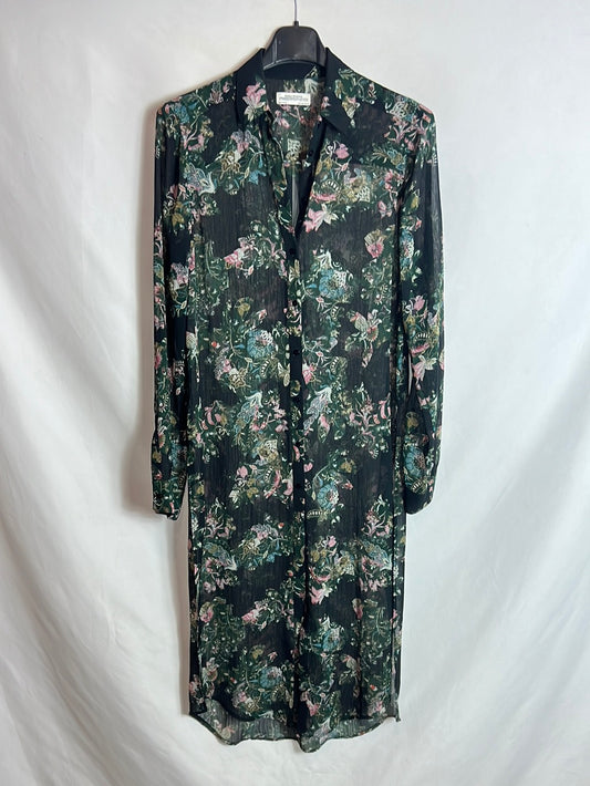 ZARA. Over a long, semi-sheer floral shirt. XS