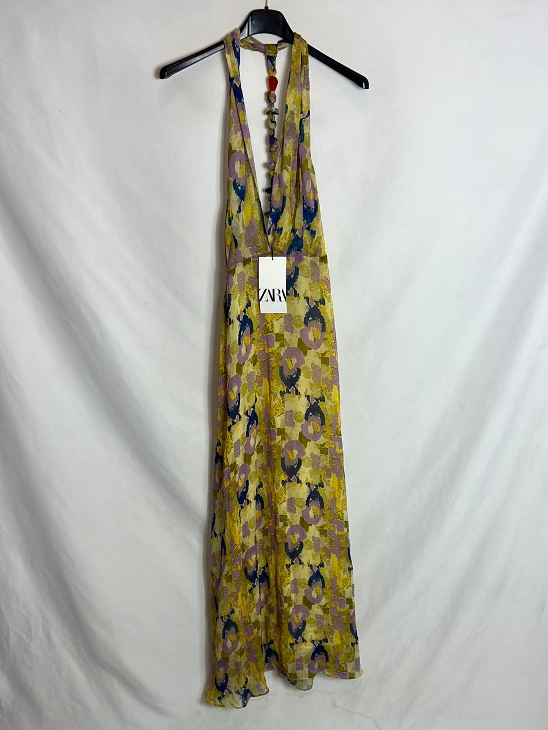 ZARA. Vestido largo gasa estampado detalle espalda. T S