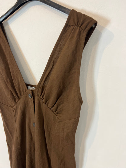 PULL&BEAR. Vestido midi marrón chocolate. T S