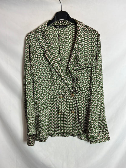ZARA. Blusa satinada doble botonadura estampada. T M