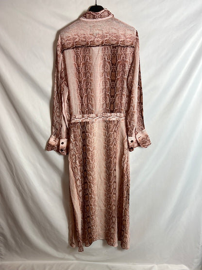 MASSIMO DUTTI. Vestido midi animal print rosa. T 40