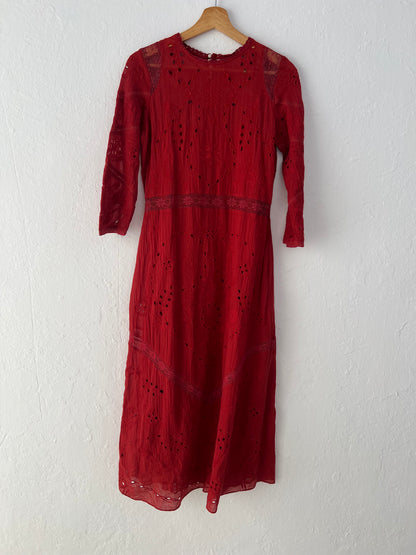 OTRAS. Vestido burdeos oscuro bordado  TU(S)