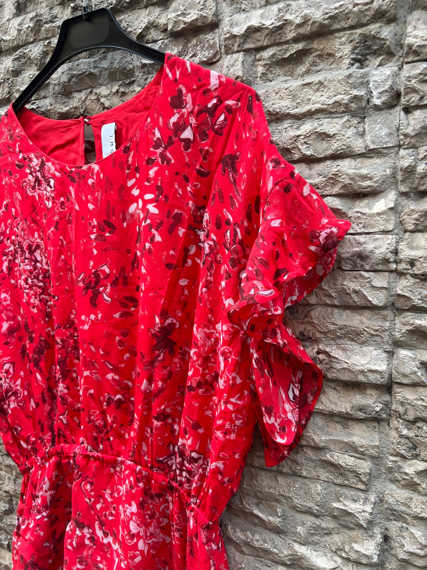 IRO. Asymmetrical print red dress. Size 36