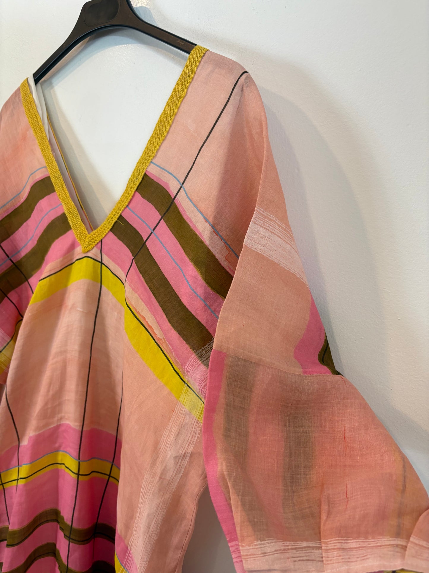 MONOPLAZA. Vestido midi lino cuadros. T S/M