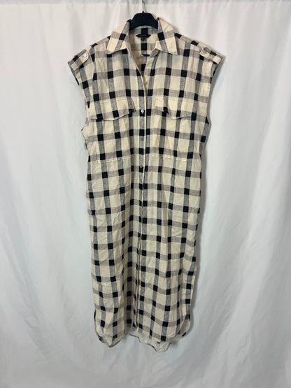 MASSIMO DUTTI. Vestido largo camisero cuadros. T 38