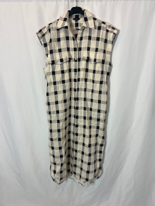 MASSIMO DUTTI. Vestido largo camisero cuadros. T 38