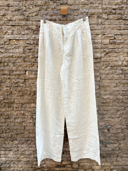 MANGO. Pantalón blanco lino. T S