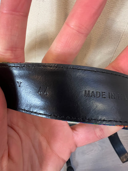 PHILOSOPHY OF LORENZO SERAFINI. Leather belt lined with printed fabric. Size 44 (M)