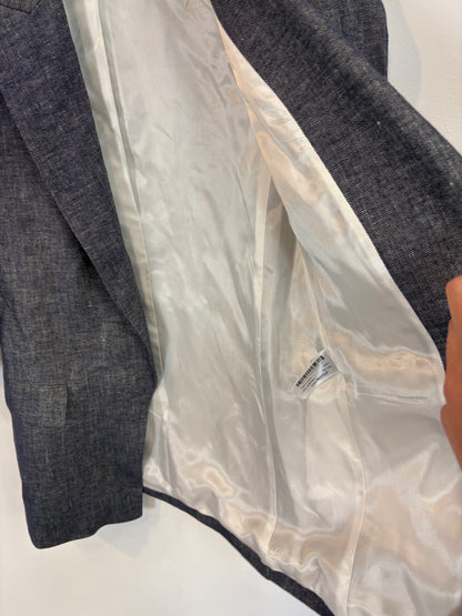 ZARA. Blazer azul jaspeada con lino