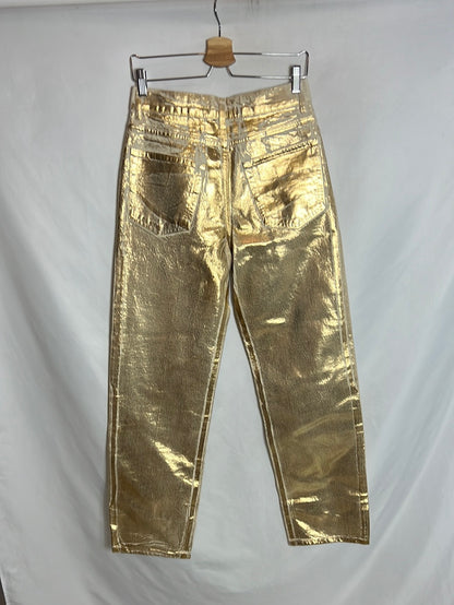 ZARA. Gold distressed denim trousers. Size 38