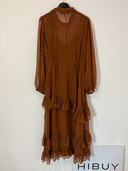 ZARA. Vestido largo marrón lunares. T S
