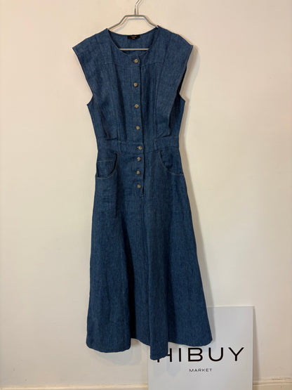 MASSIMO DUTTI. Vestido largo denim lino