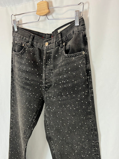 ZARA. Denim trousers with rhinestones, size 34