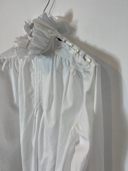 LAGANINI. Blusa blanca volante cuello T.s/m