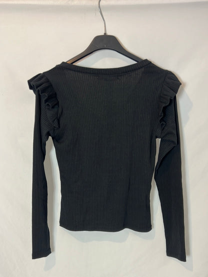 ARMONIAS. Top negro canalé volante. T S