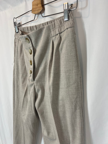 MANGO. Pantalón beige jaspeado abotonado. T S