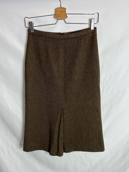 MASSIMO DUTTI. Falda midi lana jaspeada. T 36