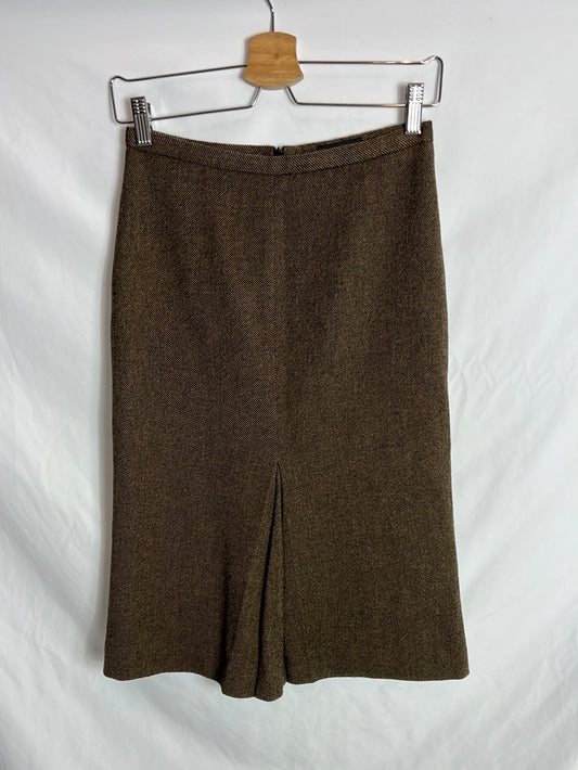 MASSIMO DUTTI. Falda midi lana jaspeada. T 36