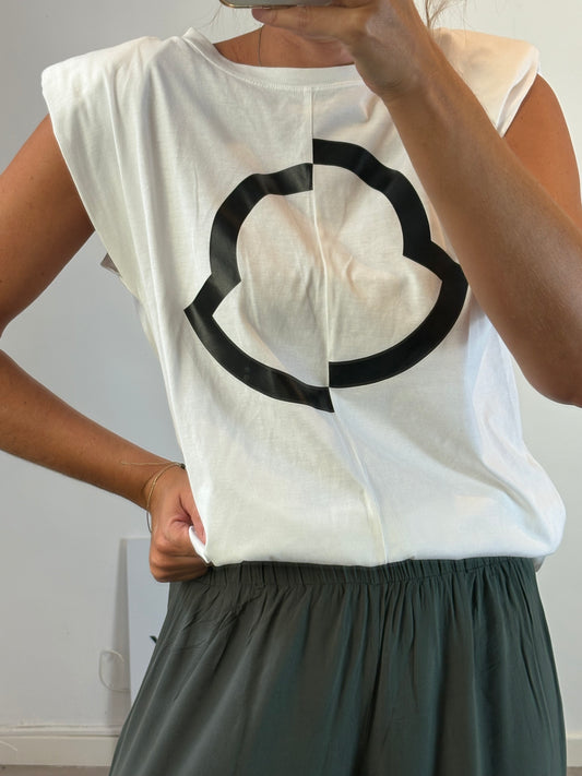 MONCLER. Camiseta blanca hombreras T.m