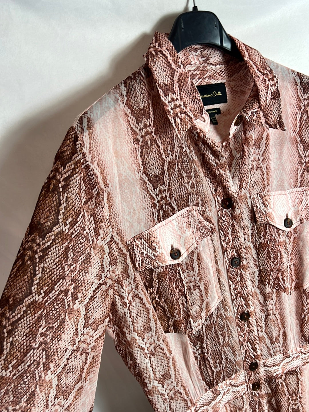 MASSIMO DUTTI. Vestido midi animal print rosa. T 40