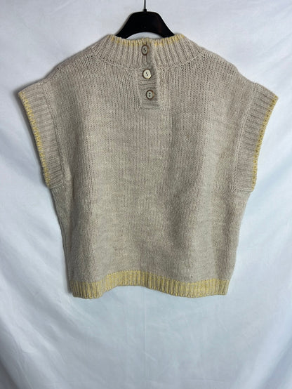 SESSUN. Sleeveless two-tone wool sweater. T.S.