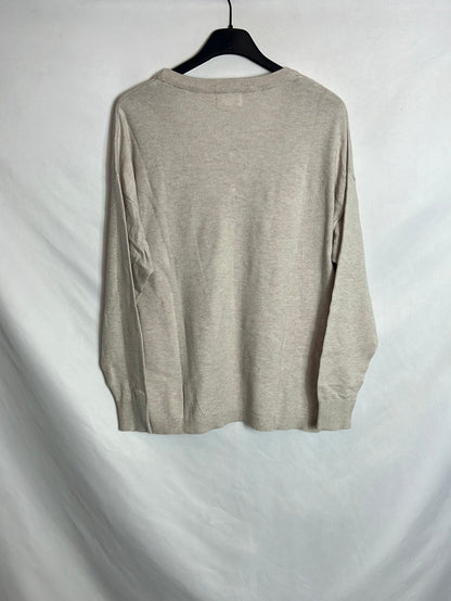 OBJECT. Jersey beige cuello  pico. T M