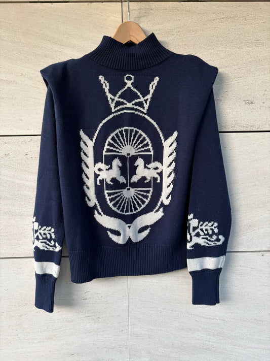 IQ COLLECTION. Jersey azul dibujo con lana