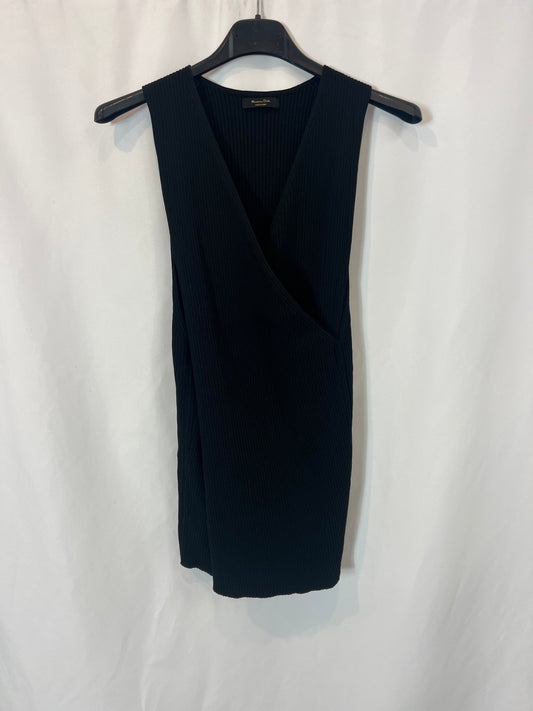 MASSIMO DUTTI. Black ribbed crossover top. TL