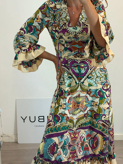 ZARA. Vestido beige estampado T.m