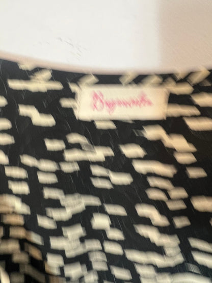 BUGANVILIA. Long black dress with white silk print, size 3XL