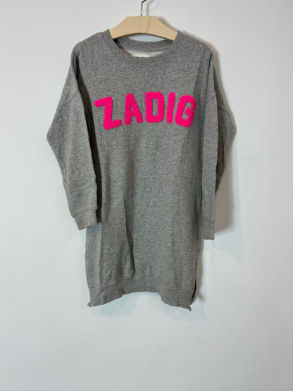 ZADIG&VOLTIRE. Vestido/sudadera larga gris letras. T 8 años